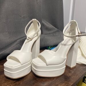 White chunky high heels